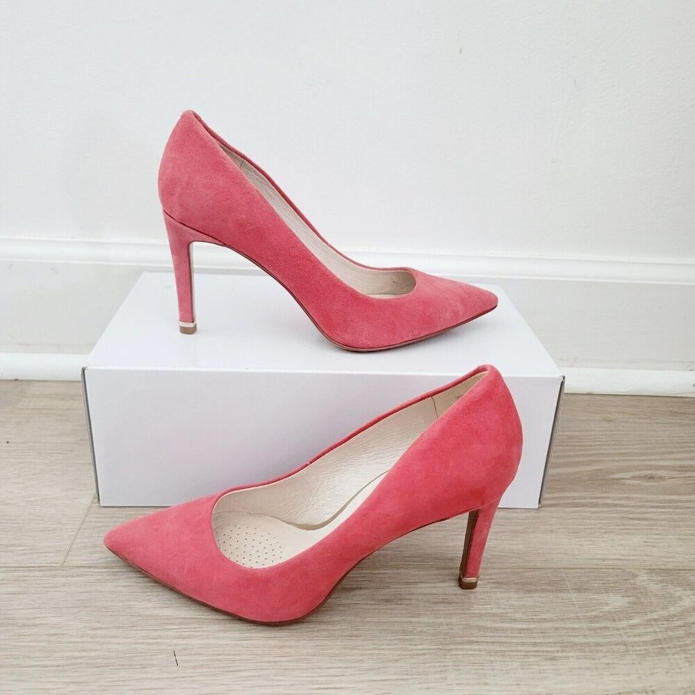 Kenneth Cole Riley 85 Coral Pink Pointed Stiletto Heels Shoes Barbie Pump 6.5